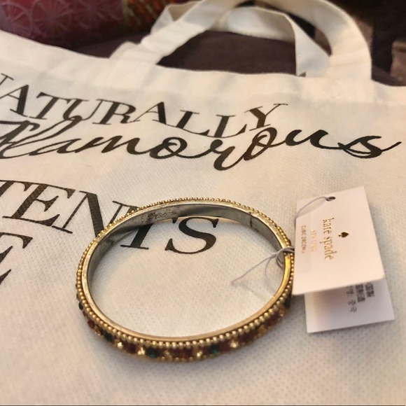 RARE Kate Spade Gold Gems Cubic Zirconia Elegant Edge Bangle Bracelet Petite New - Picture 6 of 16